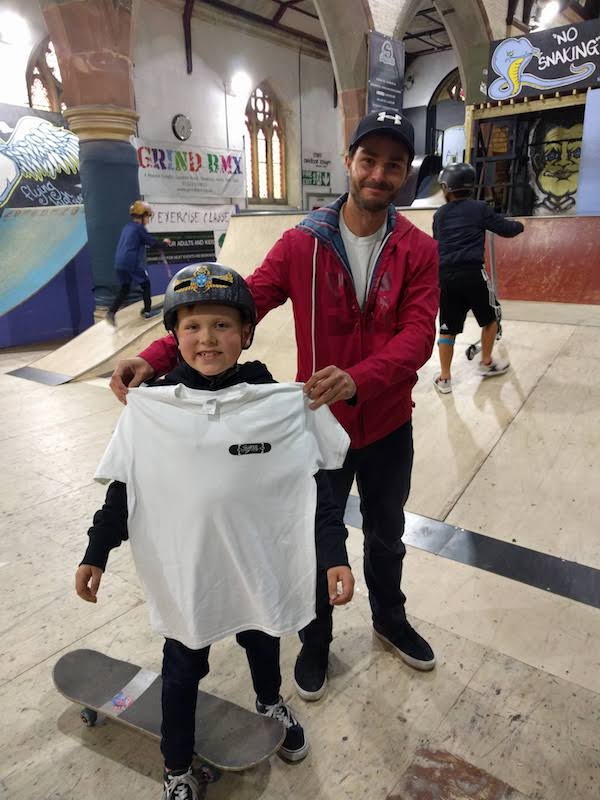 George at his skateboard lesson birthday party skaterham