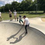 Dropping in on skateboard