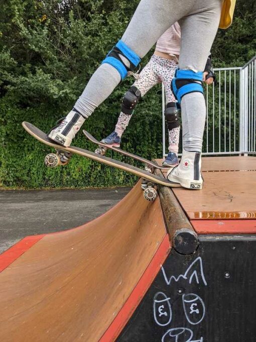 Bromley skatepark dropping in on the quarterpipe