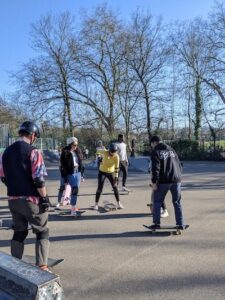 Hen Party learning skateboard stances